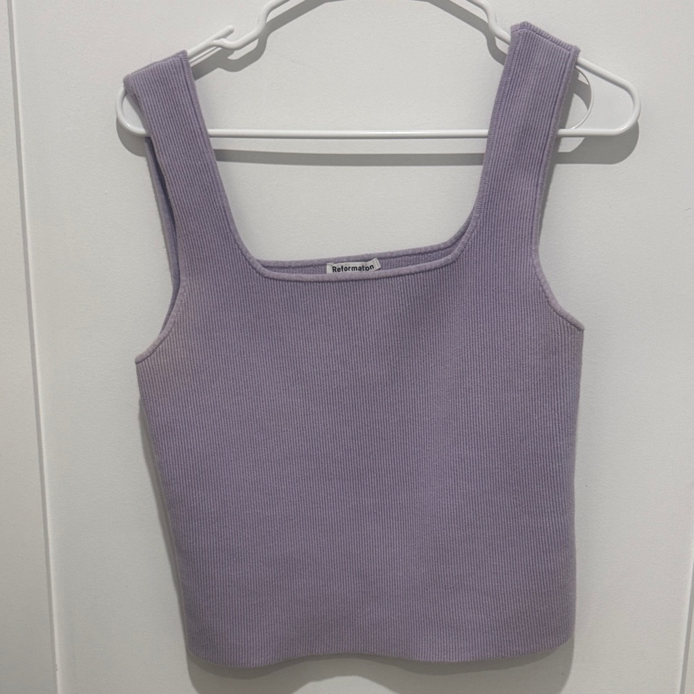 Reformation Lilac Ribbed Square Tank